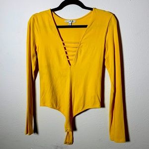 Bodysuit long sleeve extreme v neck